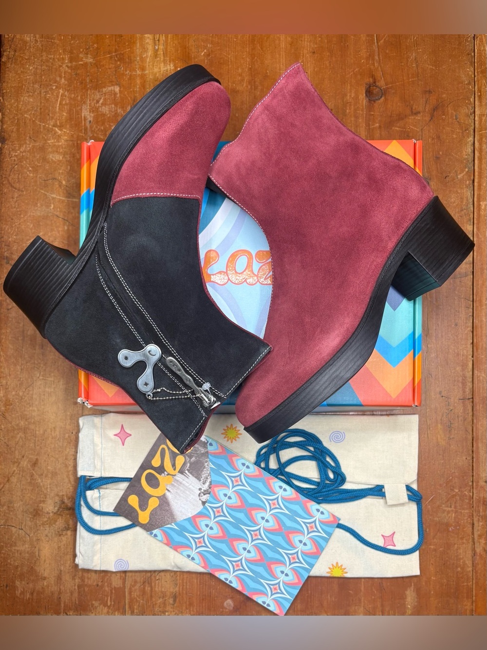 Lazo Siren Boots Rhodolite Red Obsidian Black Size 8 NIB